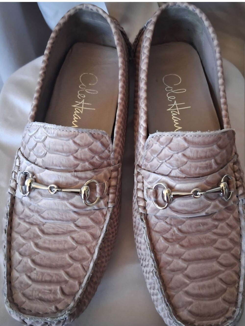 Cole Haan Women's Textured Light Brown Loafers/Driving Flats with Buckle.